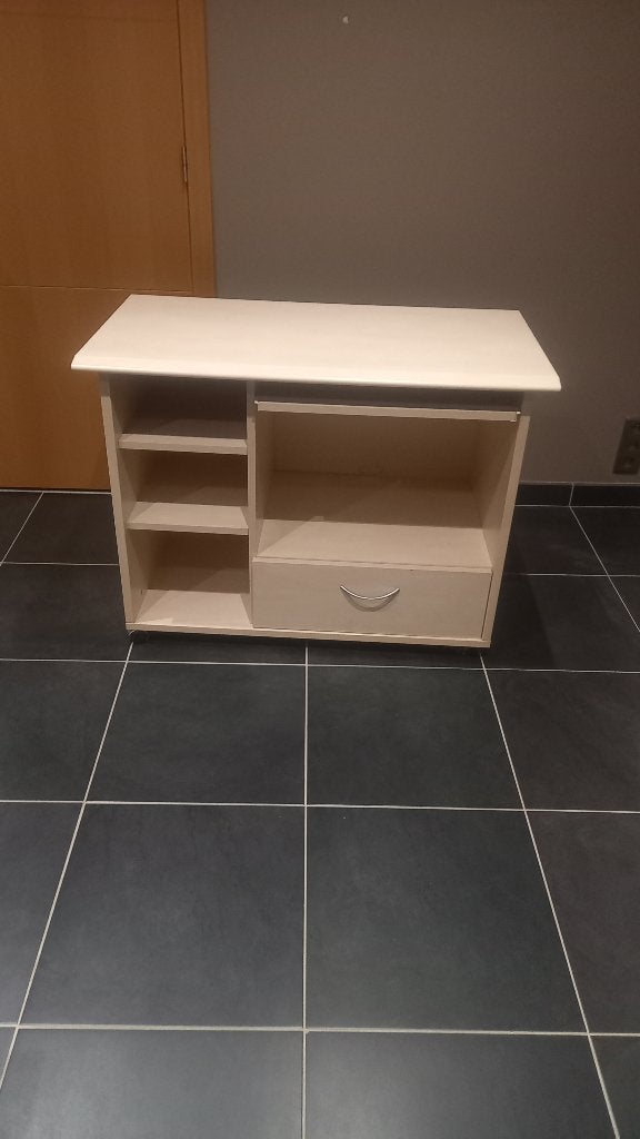 Burotafel  te koop, Ophalen, Met wielen, Gebruikt, Hout
