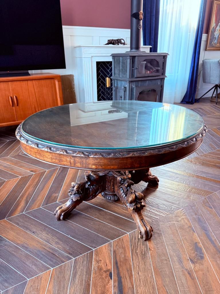 Table basse ronde ancienne (avec plateau en verre), Antiquités & Art, Antiquités | Meubles | Tables, Enlèvement
