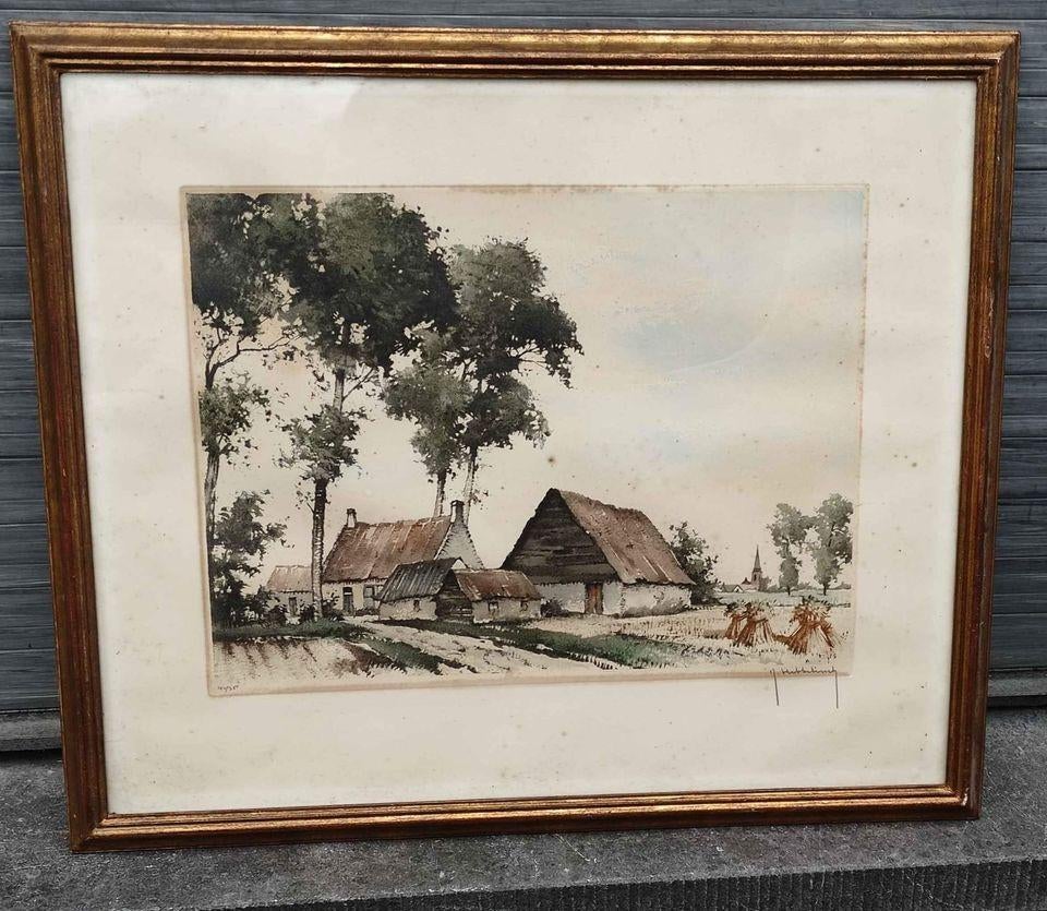 Gravure fermette signe Roger hebbelinck, Enlèvement ou Envoi, Gravure, Numéroté