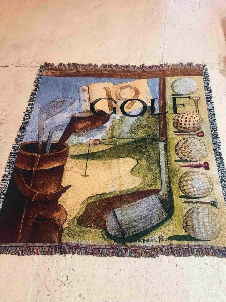 Grand foulard met golf afbeelding 135 / 125 cm, Kleding | Dames, DJT, Ophalen of Verzenden, Zo goed als nieuw, Meerkleurig