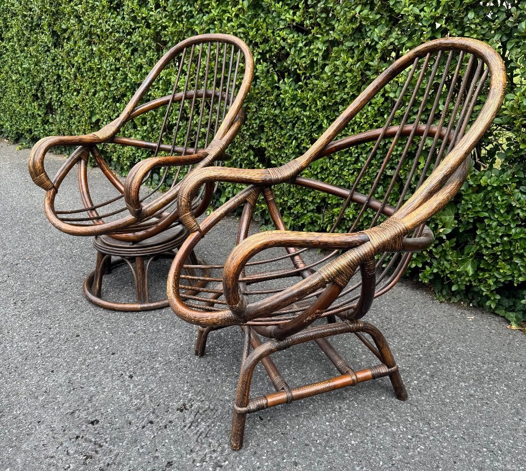 Rotan stoelen, Huis en Inrichting, Ophalen, Gebruikt, Twee, Bruin