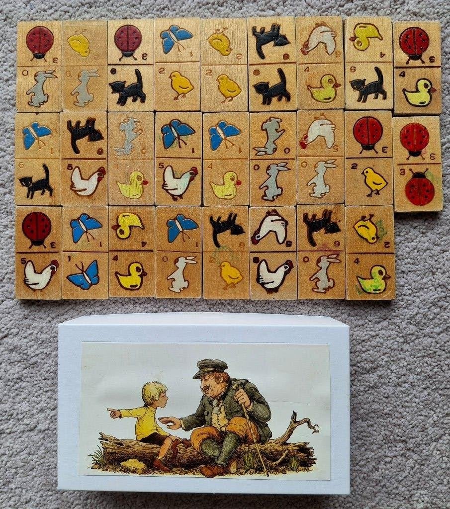Vintage houten dominospel 1985 + spel 'snel naar de bananen', Enlèvement ou Envoi