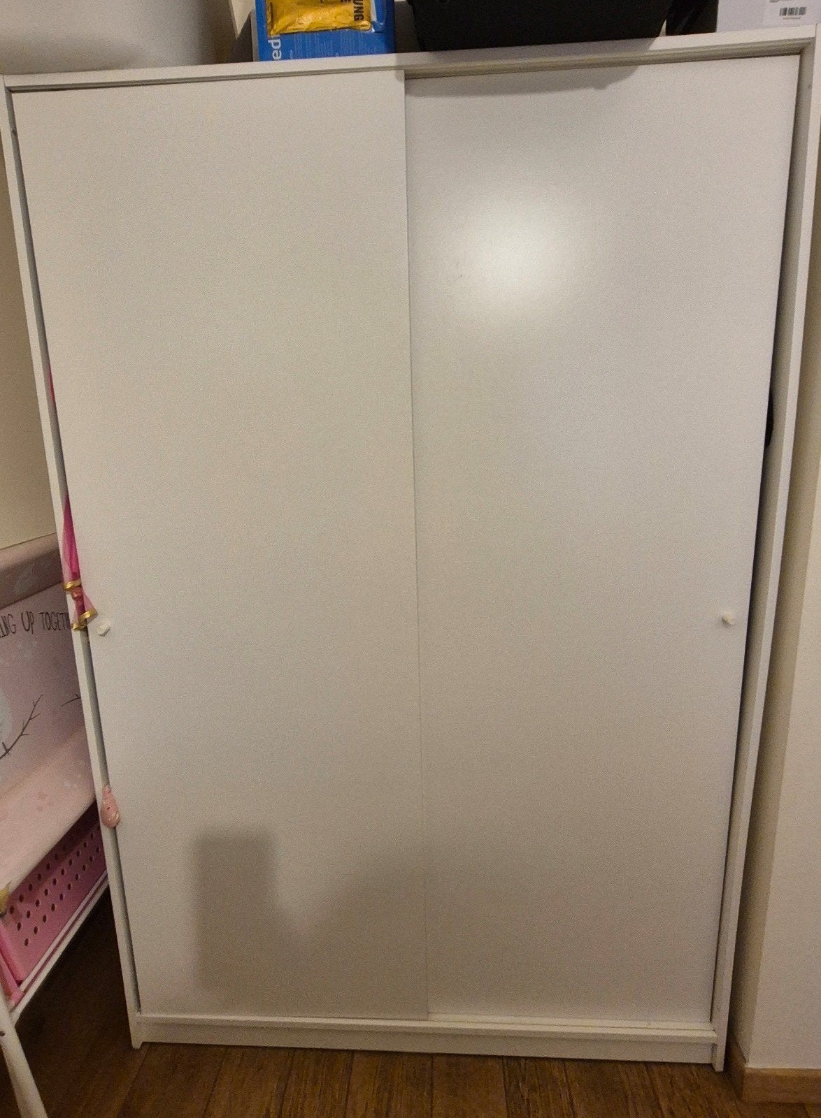 Armoire blanche à 2 portes coulissantes, Maison & Meubles, Bois blanc, 100 à 150 cm, Enlèvement, 100 à 150 cm