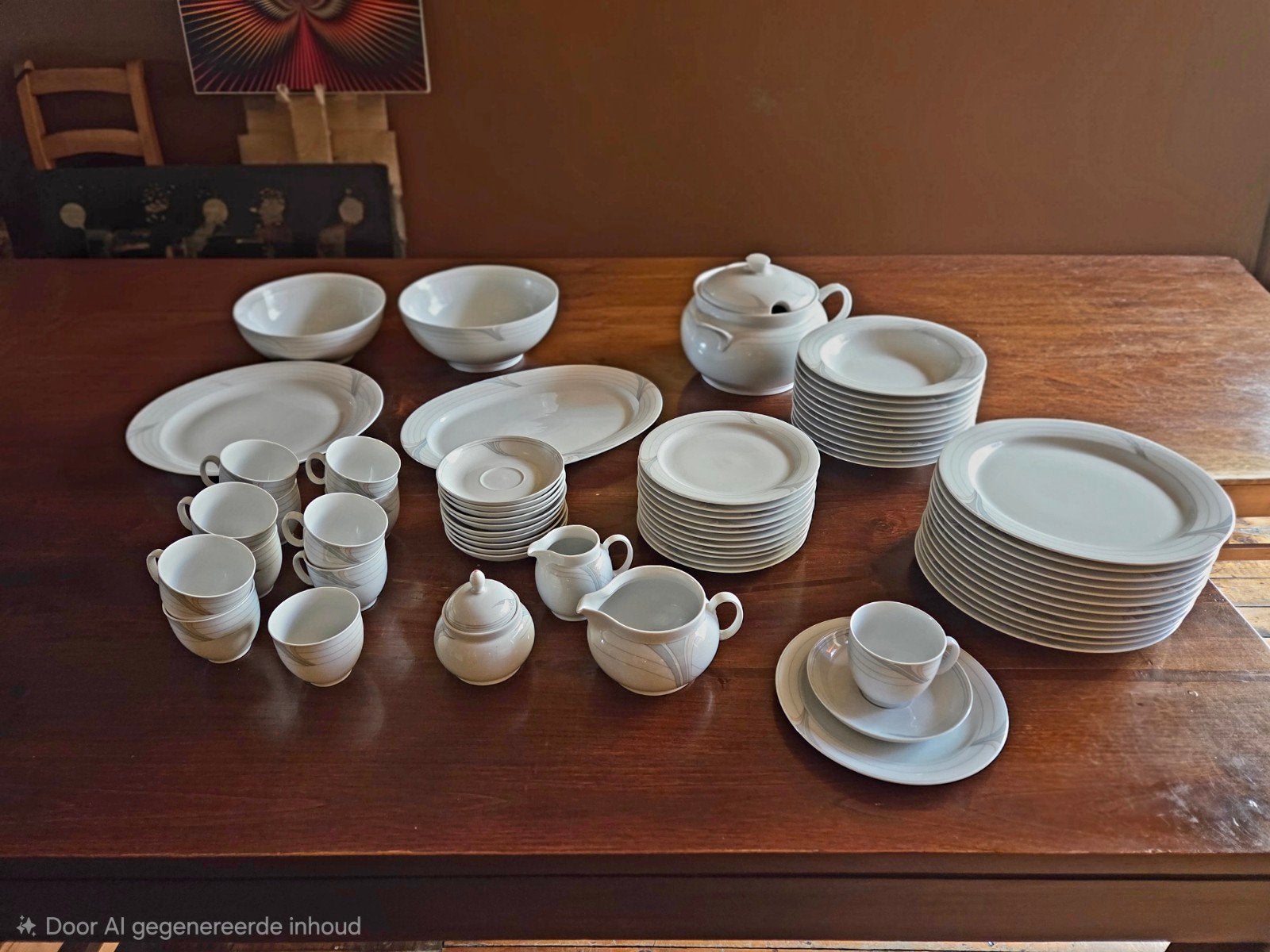 12 delig porselein servies van Eschenbach.Wit met fijne teke, Ophalen, Porselein, Bord(en)