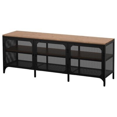 Lage TV-kast Ikea hout-zwart metaal, Ophalen, Zo goed als nieuw, Metaal