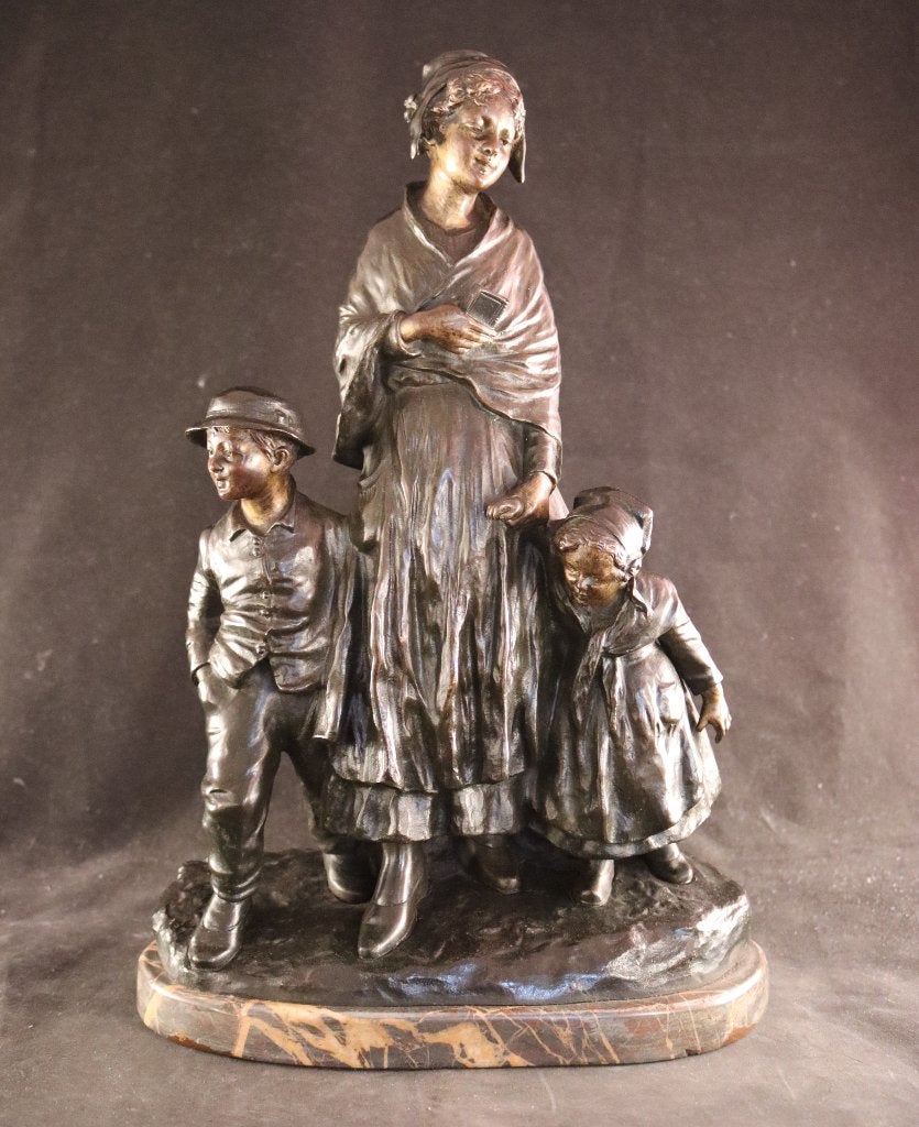 Statue ancienne en bronze « Mère et ses Enfants », Antiquités & Art, Art | Sculptures & Bois, Statue, Enlèvement ou Envoi