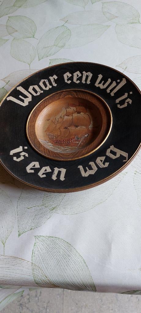 Vintage - bord in hout met spreuk, Ophalen, Gebruikt