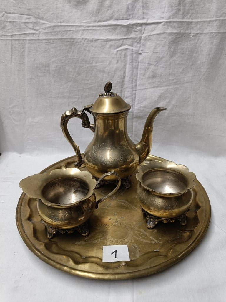Geel koper thee servies, Antiek en Kunst, Antiek | Servies compleet, Ophalen