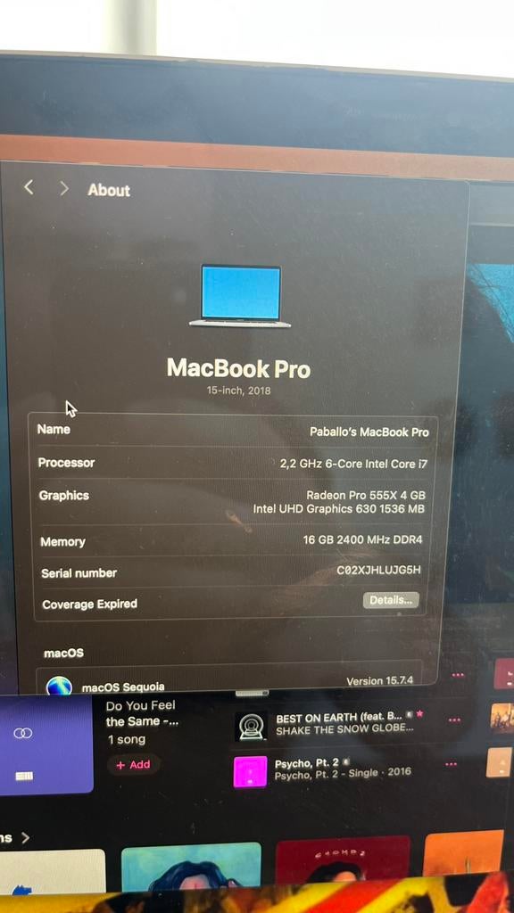 MacBook Pro, 15 inch, 2,2 GHz i7, 2018, Computers en Software, Apple Macbooks, Ophalen, 15 inch, MacBook