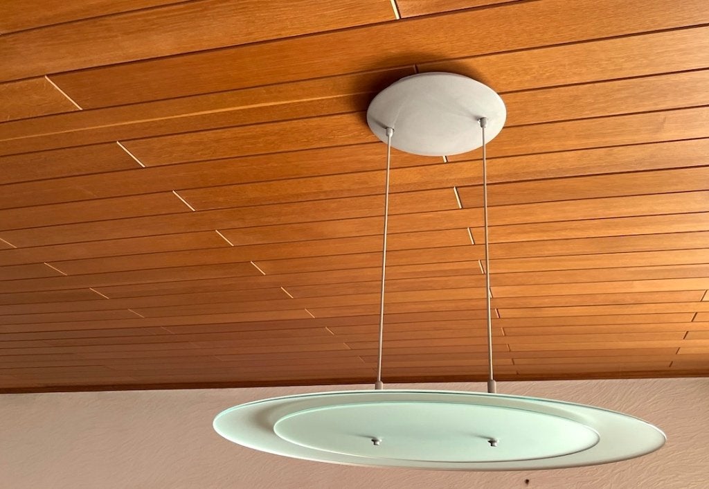 DESIGN hanglamp, in mat glas, schijfvormig, Huis en Inrichting, Lampen | Hanglampen, Luxe design hanglamp, Overige fittingen, Ophalen of Verzenden