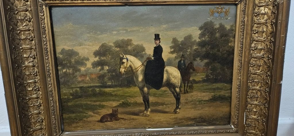 Tableau du XIXe - Portrait d'Amazone Famille de Kerchove, Portrait ou Personnes, Peinture à l'huile, Panneau, Cadre spécial
