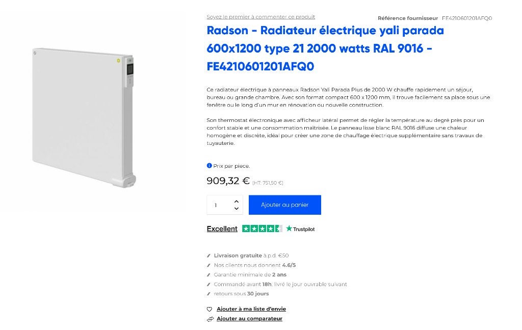 radiateur, Bricolage & Construction, 800 watts ou plus, Comme neuf, Enlèvement, 150 cm ou plus