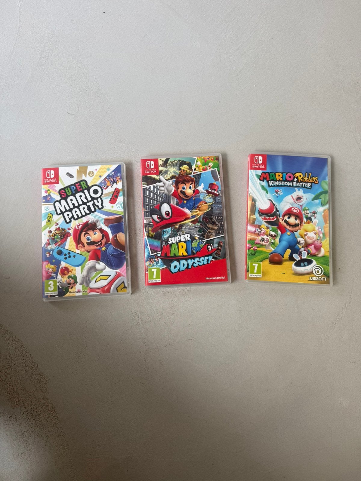 3 Nintendo Switch Mario Games – Odyssey, Party & Rabbids, Ophalen, Gebruikt