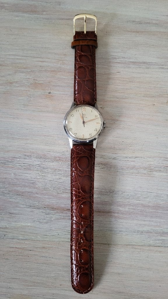 Herenhorloge omega, Handtassen en Accessoires, Horloges | Antiek, Ophalen, Polshorloge, Omega, Met bandje