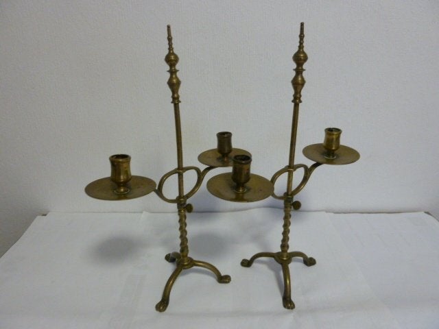 Antieke koperen kandelaars, verstelbaar in hoogte  40cm hoog, Enlèvement ou Envoi, Cuivre ou Bronze