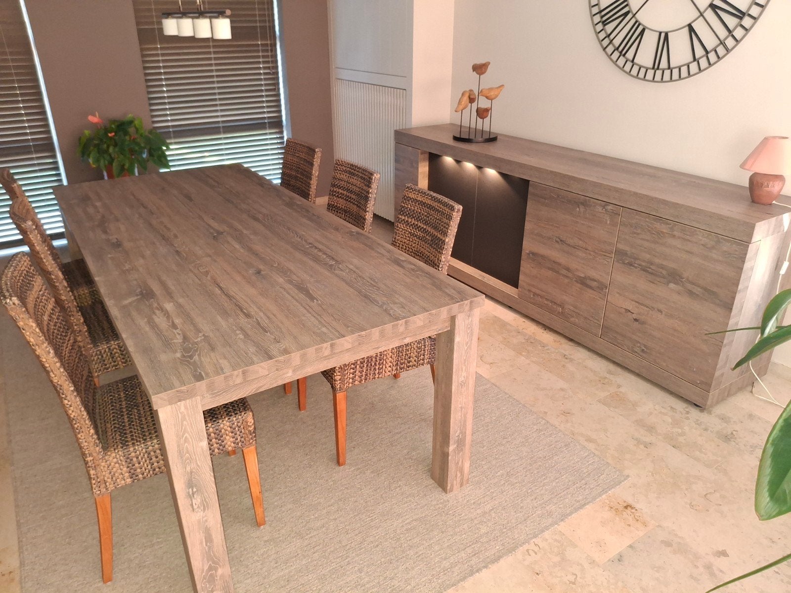 tafel 225x100 + 6stoelen + dressoir, Ophalen, Zo goed als nieuw, 8 zitplaatsen