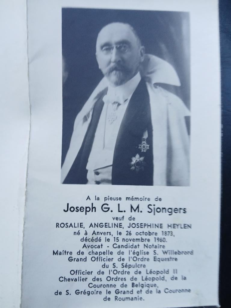 Joseph G.L.M. Sjongers overl 1960, Verzamelen, Verzenden, Bidprentje