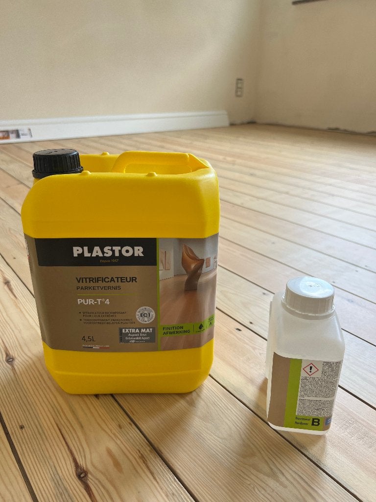 Plastor vitrificateur Pur-T4 4,5L + durcisseur 0,5L, Doe-het-zelf en Bouw, Verf, Beits en Lak, Ophalen, Geel, Nieuw, Lak