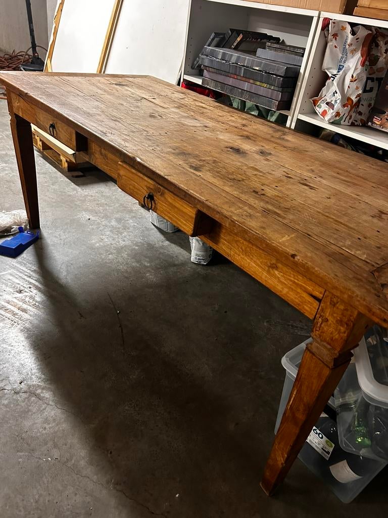 Vintage tafel in teak/ bureau tafel, Ophalen, Gebruikt, Rustiek, Teakhout