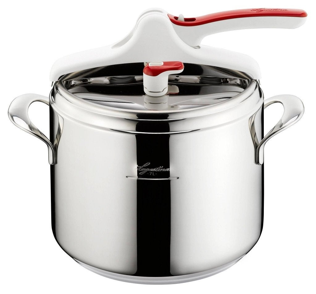 Nieuw | Lagostina Domina Snelkookpan 7L Bianca & Rossa, Kookpan of Snelkookpan, Inox, Nieuw, Ophalen of Verzenden