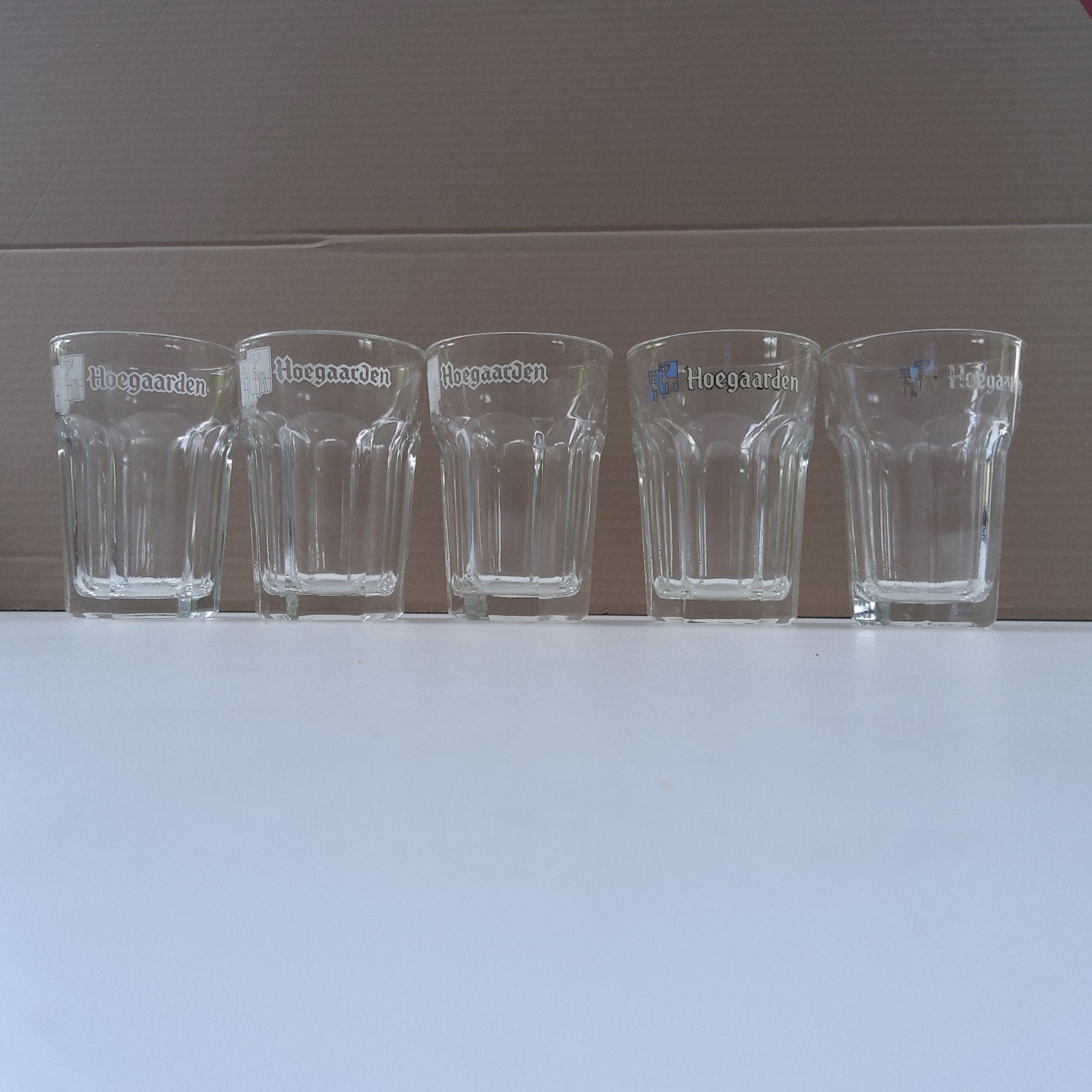 "Hoegaarden":  5 originele vintage bierglazen, Ophalen of Verzenden, Gebruikt, Glas of Glazen