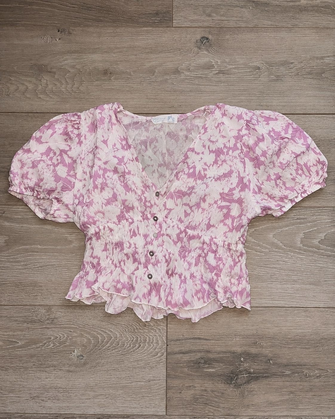 Top met roze en witte bloemen - Maat S, Verzenden, Zo goed als nieuw, Korte mouw, Roze
