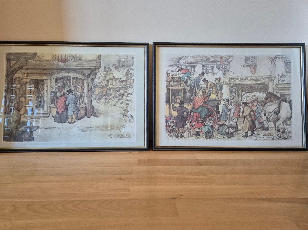 Kunstafdruk Anton Pieck ingekaderd achter glas 2 stuks, Antiquités & Art, Enlèvement ou Envoi, Reproduction, Estampe, Sous verre