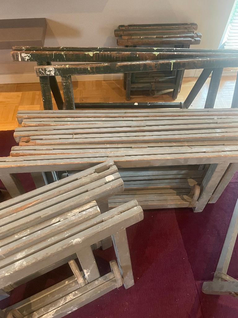Schragen 15 stuks  ( vintage solide hout ) lotprijs, Ophalen, Gebruikt, Inklapbaar