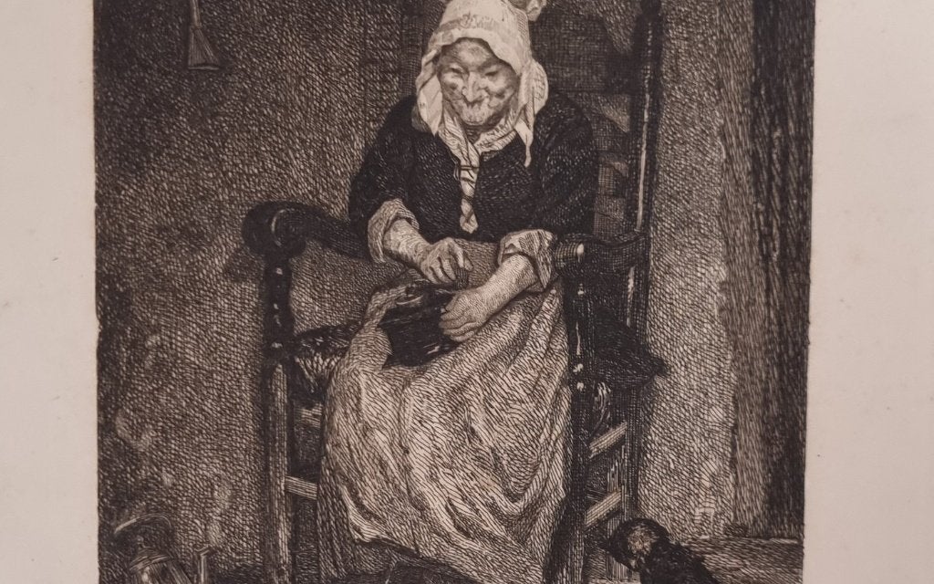 Ets Koffiemalen - Bram Steelink naar August Allebé, Antiek en Kunst, Ophalen, 31 cm, Dagelijks leven, 1800 - 1899