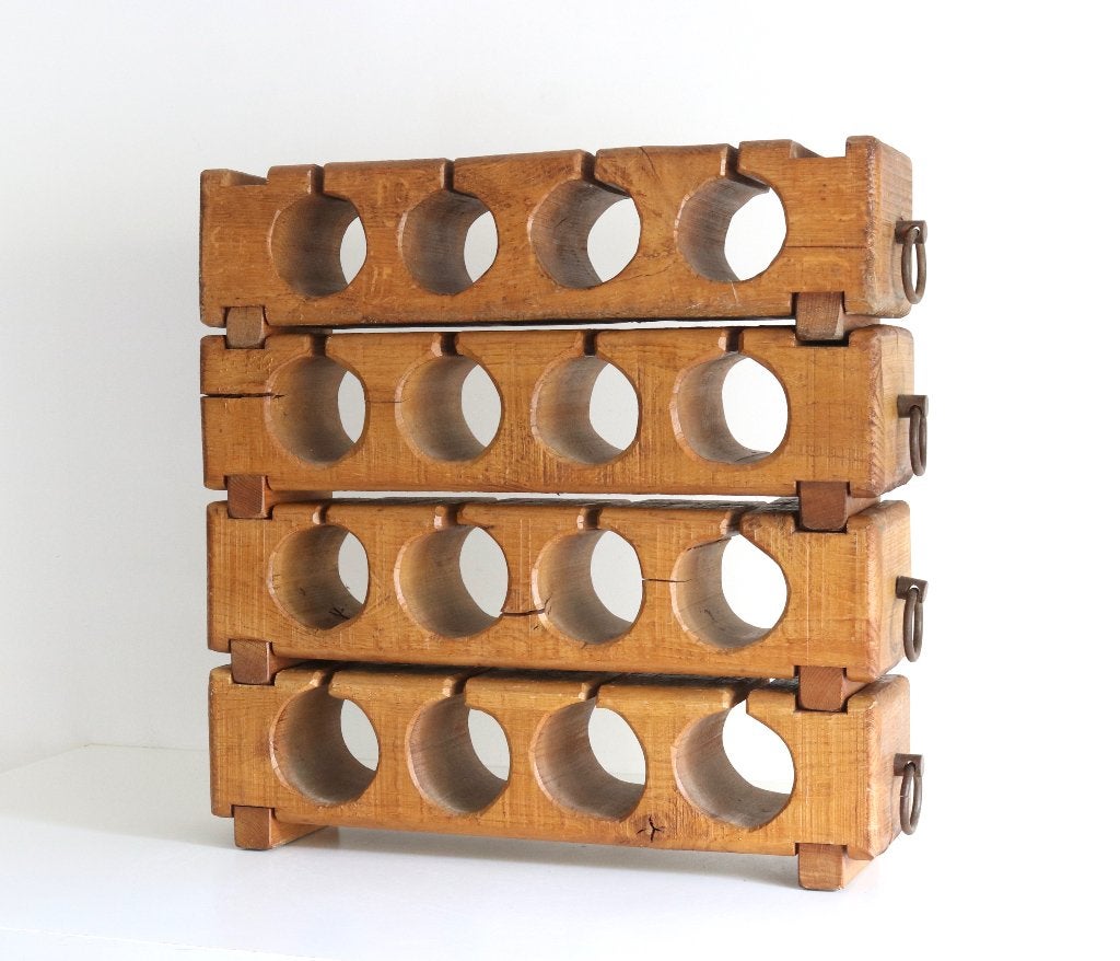 Brutalist wijnrek jaren 60 - Vintage, Ophalen, Gebruikt, Hout
