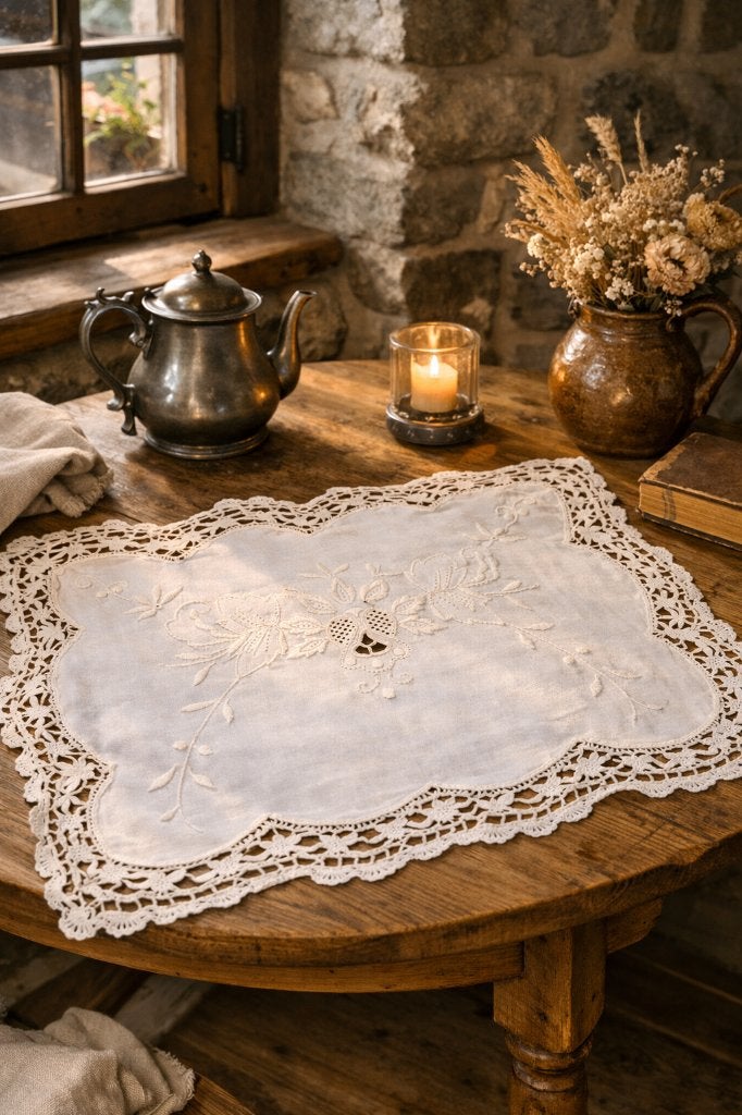 Chemin de table vintage en broderie – 80  30 cm, Ophalen of Verzenden, Zo goed als nieuw