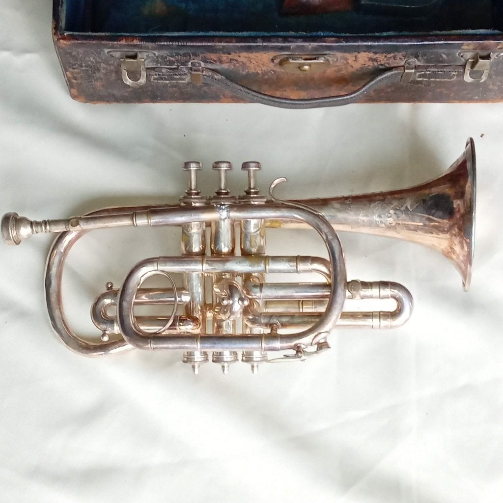 Cornet rare Hawkes & Son « The Clippertone », Excelsior, Musique & Instruments, Enlèvement ou Envoi, Utilisé, Avec valise