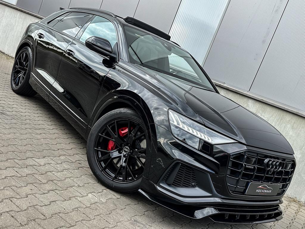 Audi Q8 55 TFSI E 381Pk 22Inch SQ8 dif Rs-int B&O Full Black, Auto's, Audi, Automaat, Adaptive Cruise Control, Gebruikt, Zwart