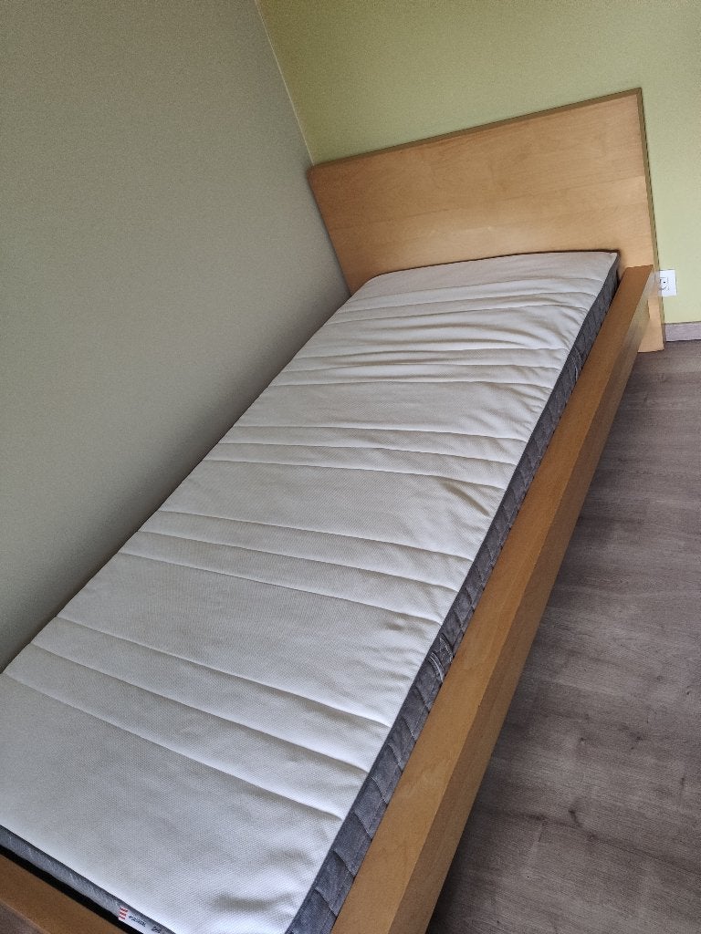 Lit 1 personne complet (Cadre bois + Matelas IKEA Morgedal), Enlèvement, Une personne, Bois, 200 cm