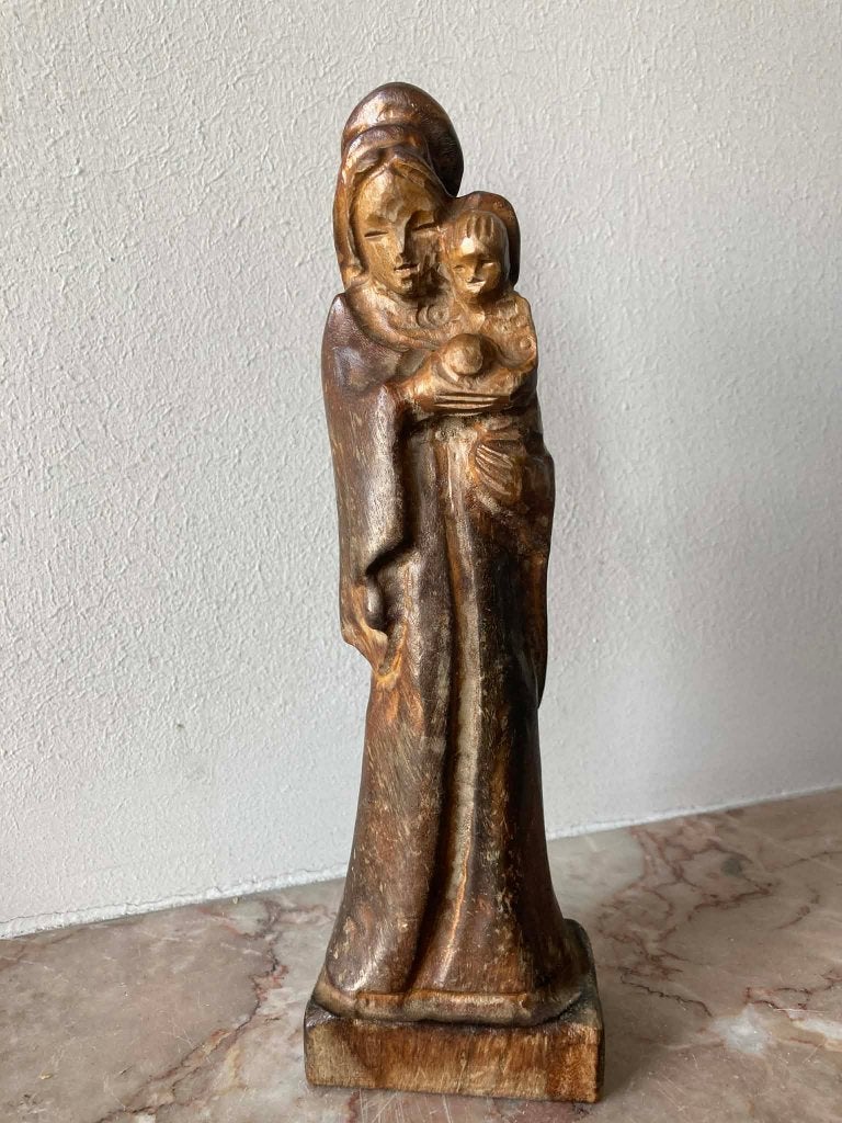 Beeldje Maria met Kind in hout gesneden (22 cm), Ophalen of Verzenden, Gebruikt, Beeld(je), Christendom | Katholiek