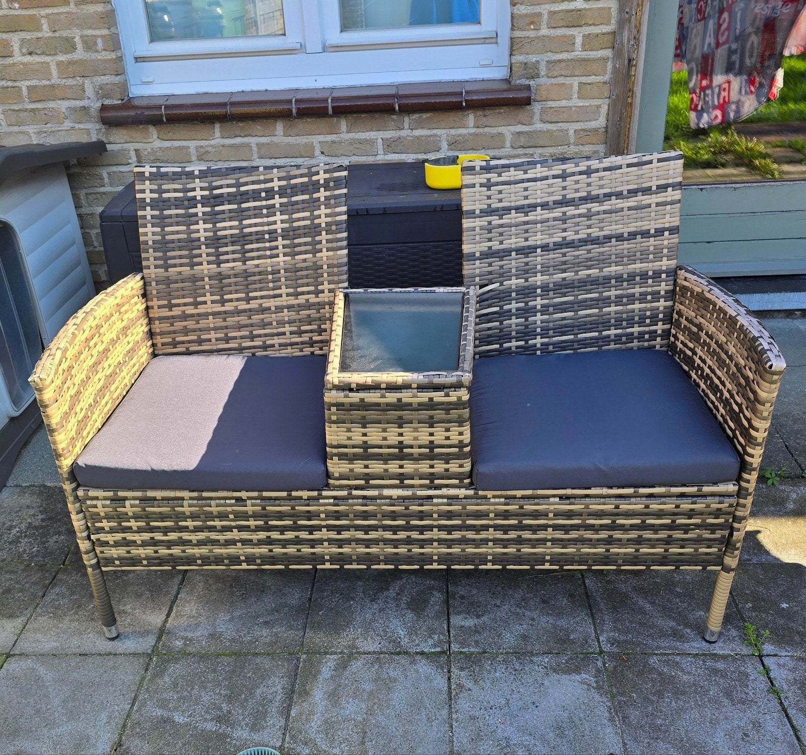 tuinbank met tafel, Tuin en Terras, Ophalen, Gebruikt, Wicker