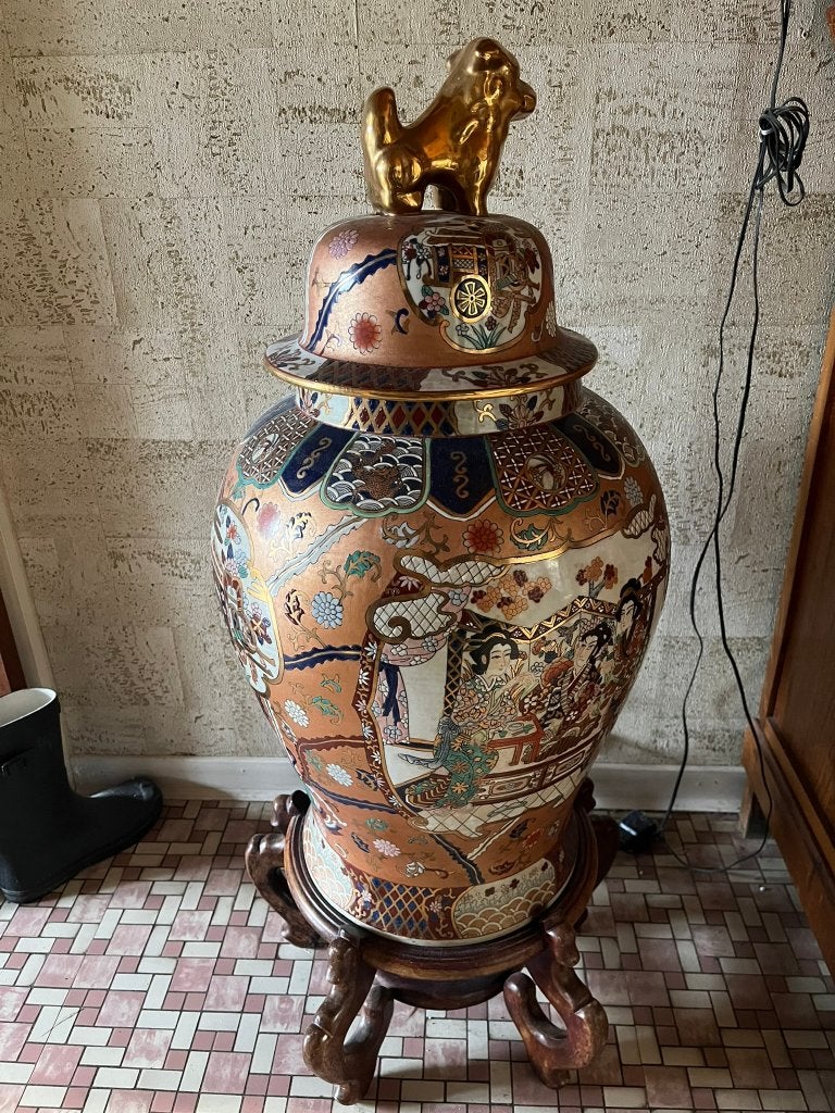 Impressionnant vase chinois et couvercle 80 cm en relief, Enlèvement