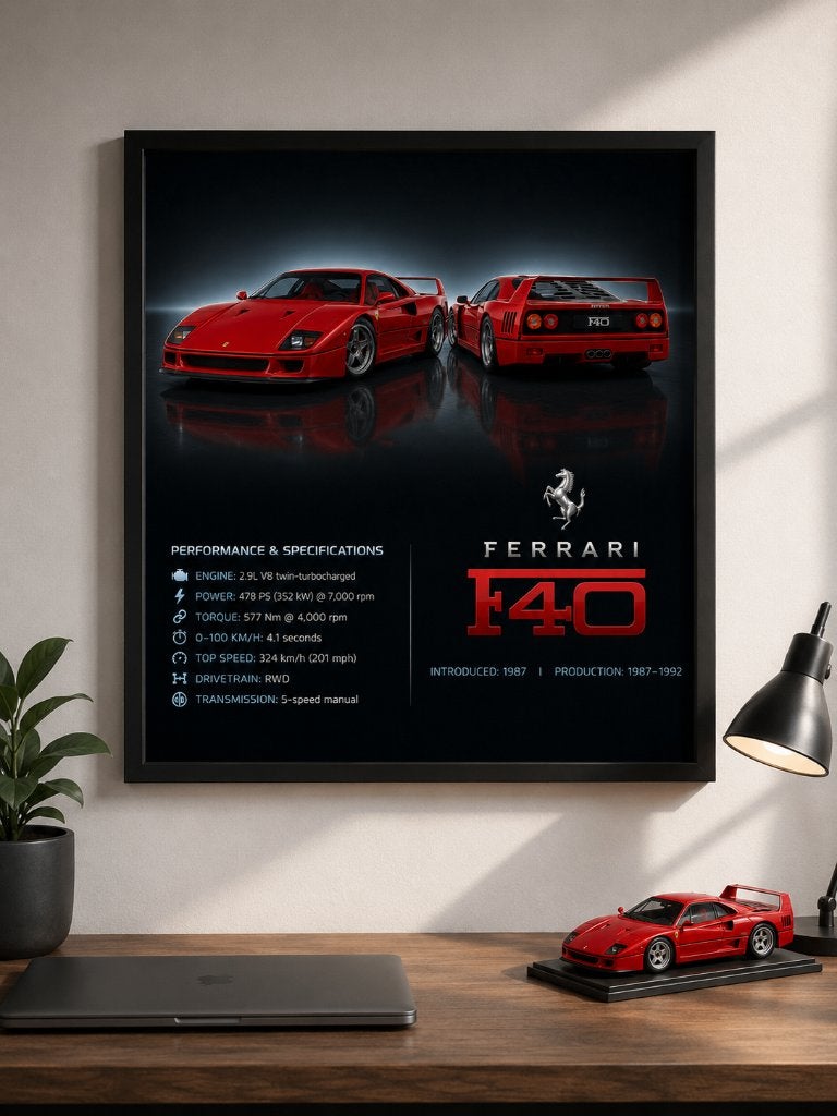 Ferrari F40 Poster, Ophalen of Verzenden, Nieuw, Auto's