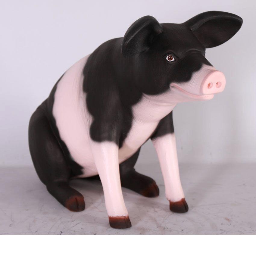 Cochon assis rose et noir — Statue de cochon longueur 59 cm, Enlèvement, Neuf