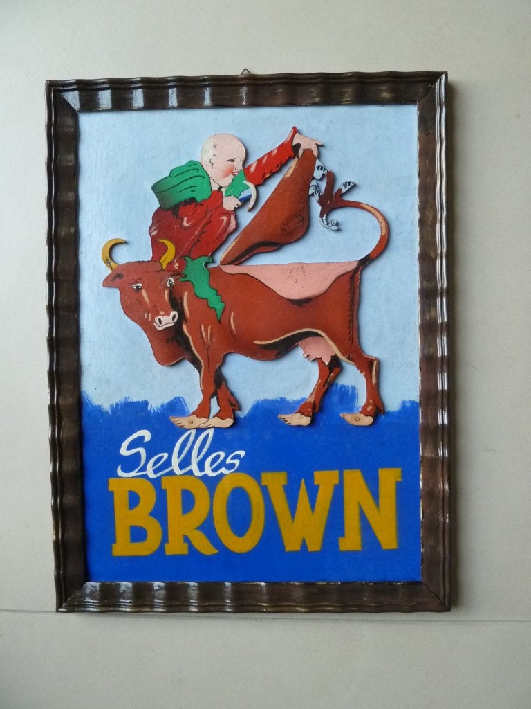 antieke fiets reclamebord zadels BROWN geen emaille bord, Ophalen of Verzenden, Reclamebord