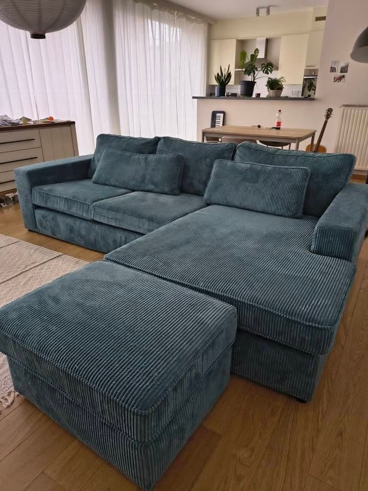 grote ribstof zetel blauw, Ophalen, Zo goed als nieuw, Stof, Ribstof
