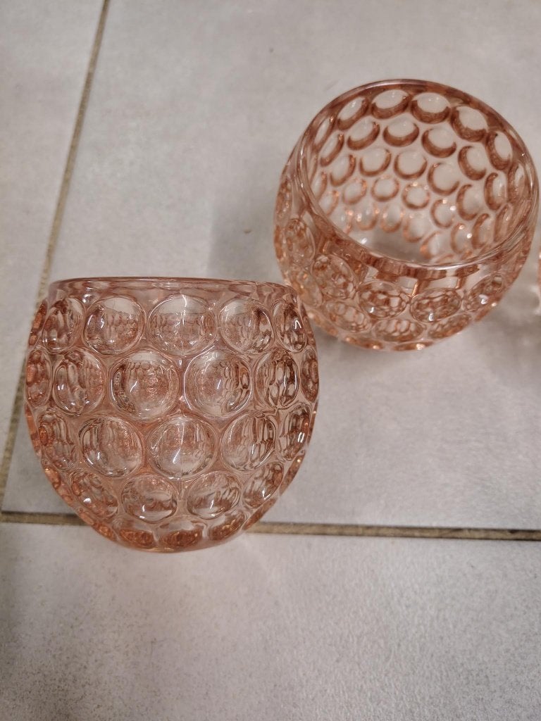 3 bougeoirs en verre rose fonce - texture bullée, Rose, Photophore, Verre, Enlèvement