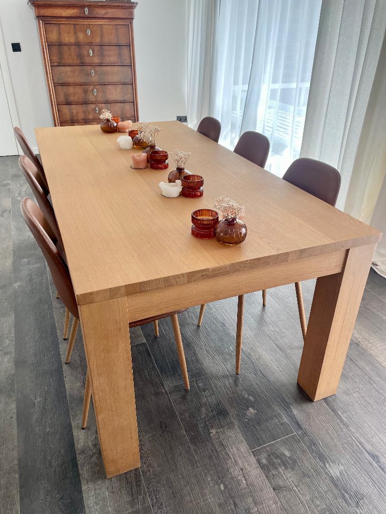 Tafel met 6 stoelen, Huis en Inrichting, Tafels | Eettafels, Ophalen, Gebruikt, 100 tot 150 cm, 200 cm of meer