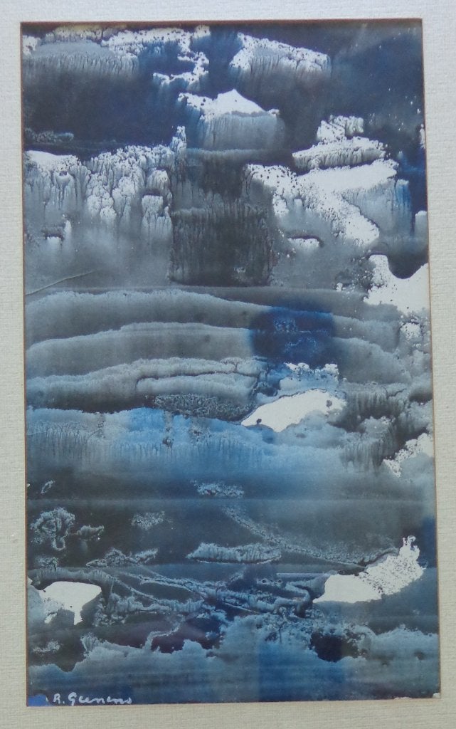 ROBERT GEENENS / ABSTRACTIE / OLIEVERF PAPIER 36x26cm KADER, Enlèvement ou Envoi