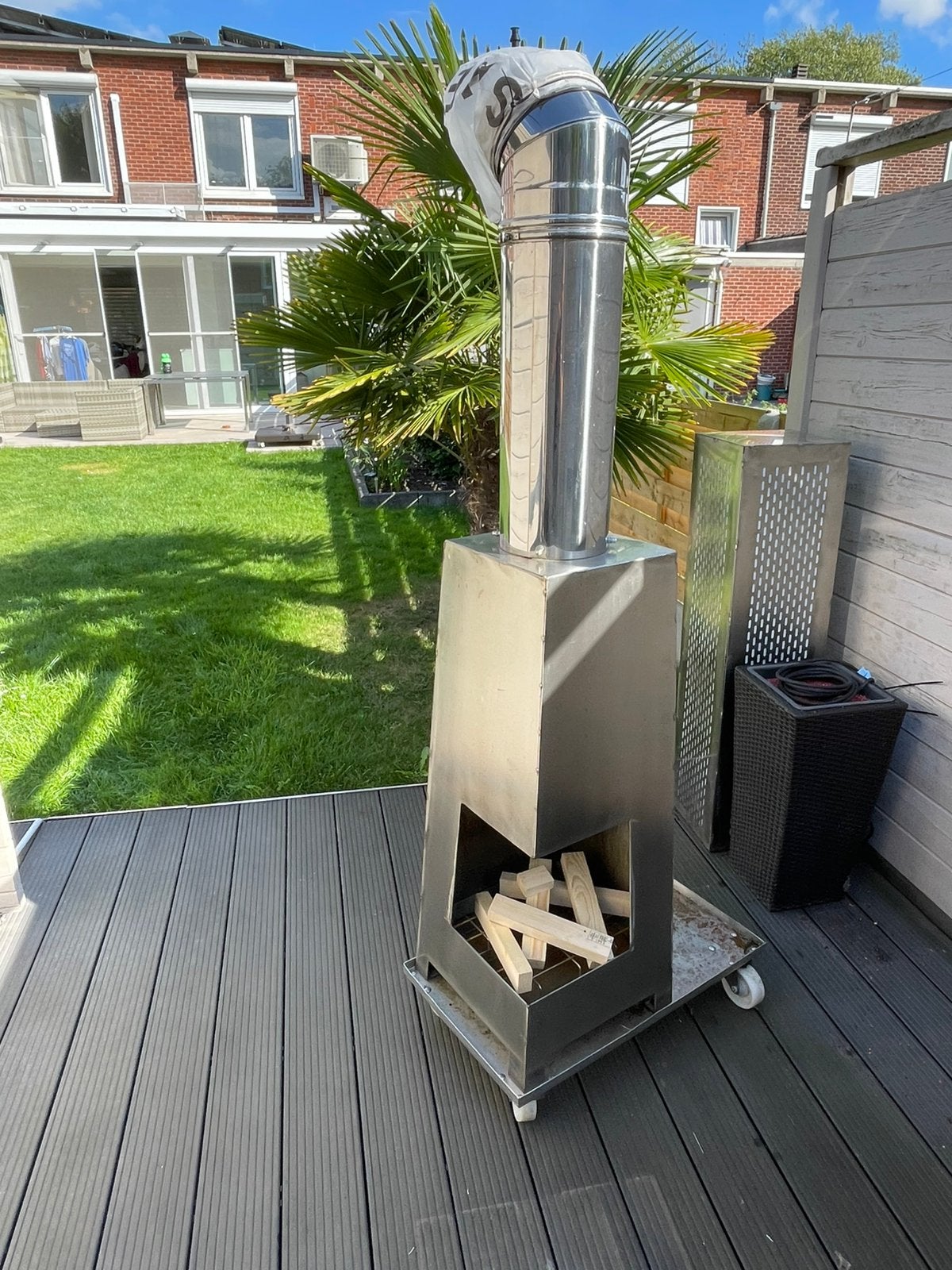 Belle cheminée de jardin en acier inoxydable, Jardin & Terrasse, Enlèvement, Comme neuf