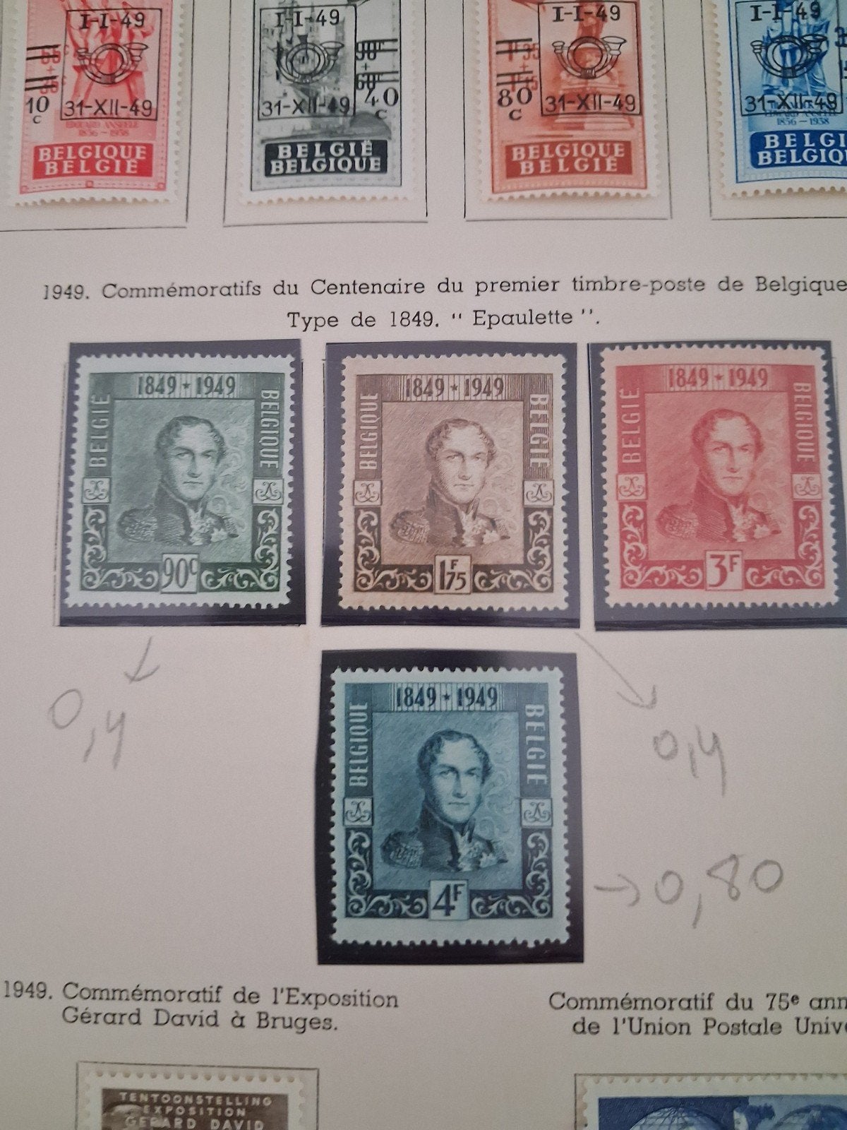 1949 TIMBRES BELGES COB 807 A 810, Enlèvement ou Envoi