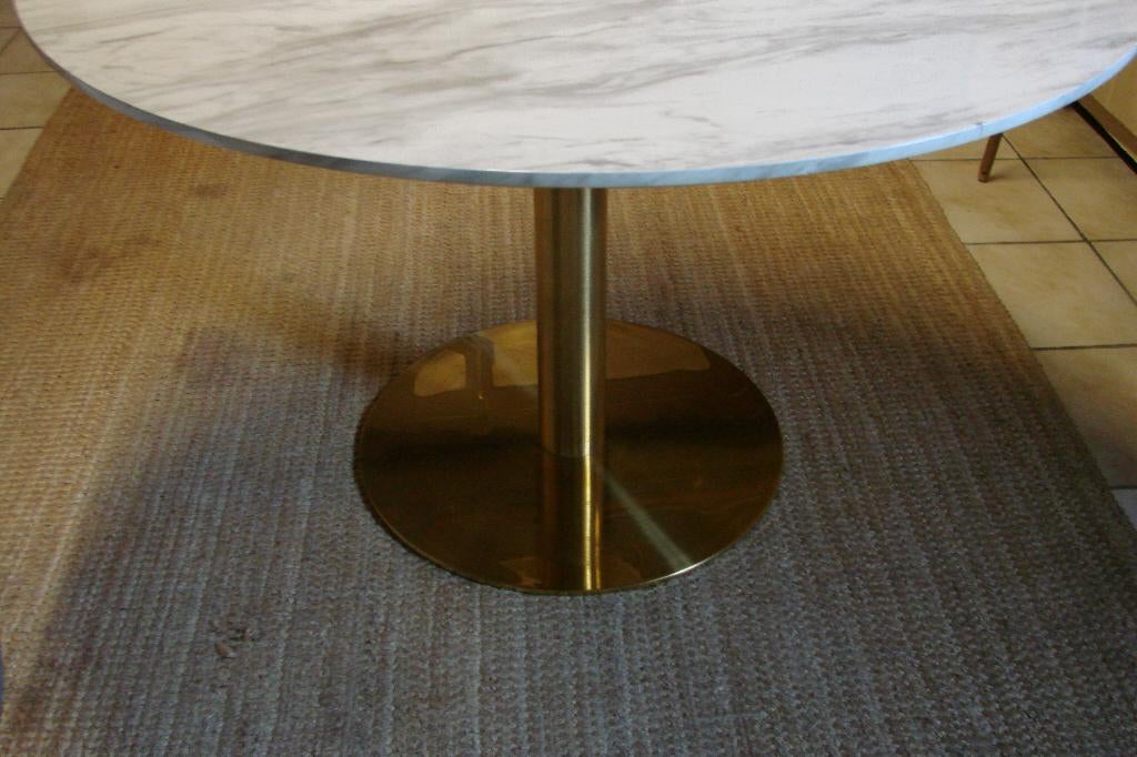 ronde tafel met gouden tafelpoot, Métal, 100 à 150 cm, Cinq personnes ou plus, Rond