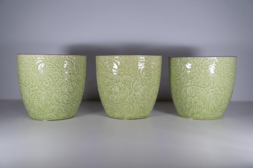 Set van 3 Keramieken Bloempotjes – 12cm diameter, Tuin en Terras, Bloempotten, Zo goed als nieuw, Aardewerk, Binnen, Balkon, Tuin
