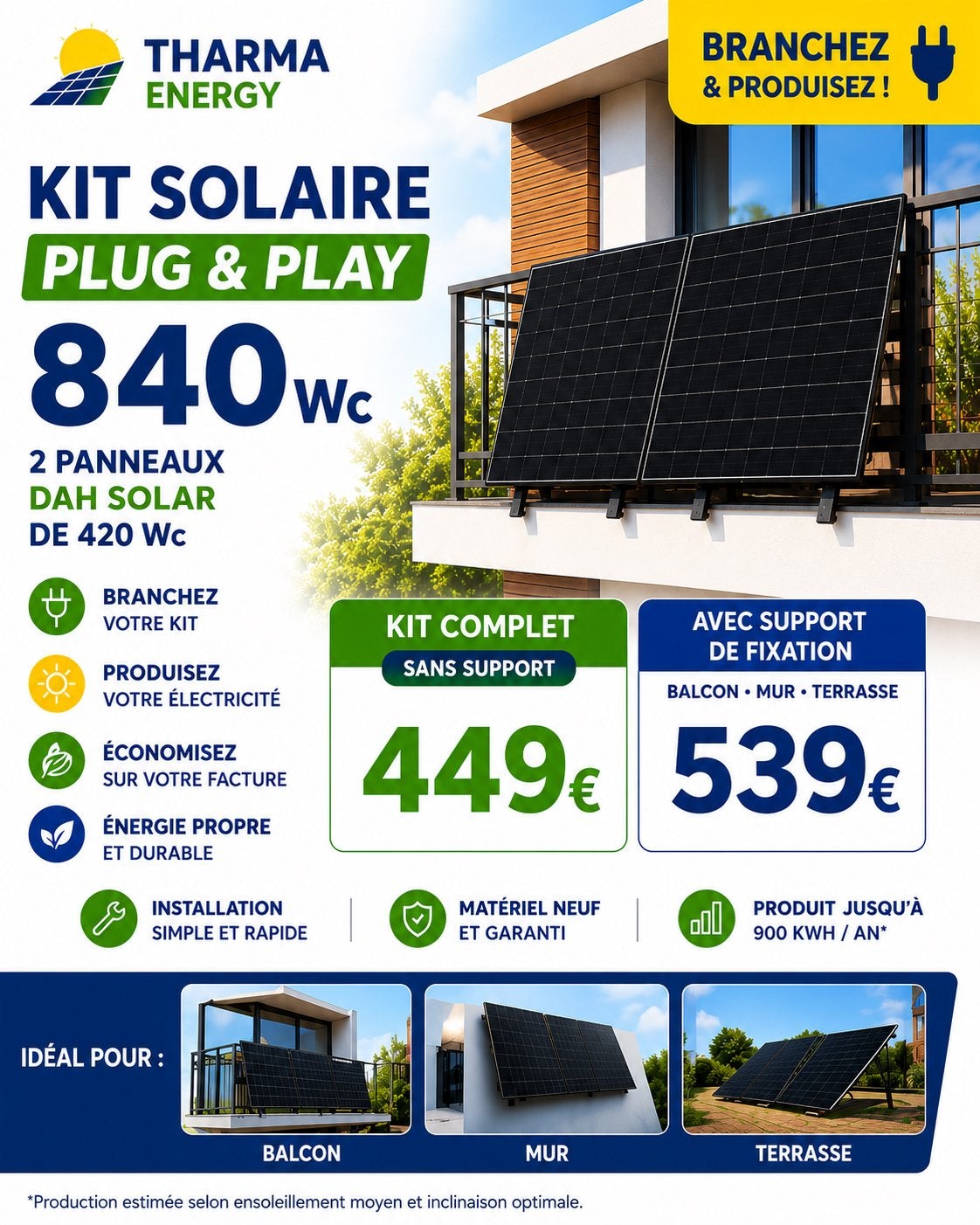 Kit photovoltaïque 840W plug and play Neuf, Enlèvement ou Envoi, Neuf