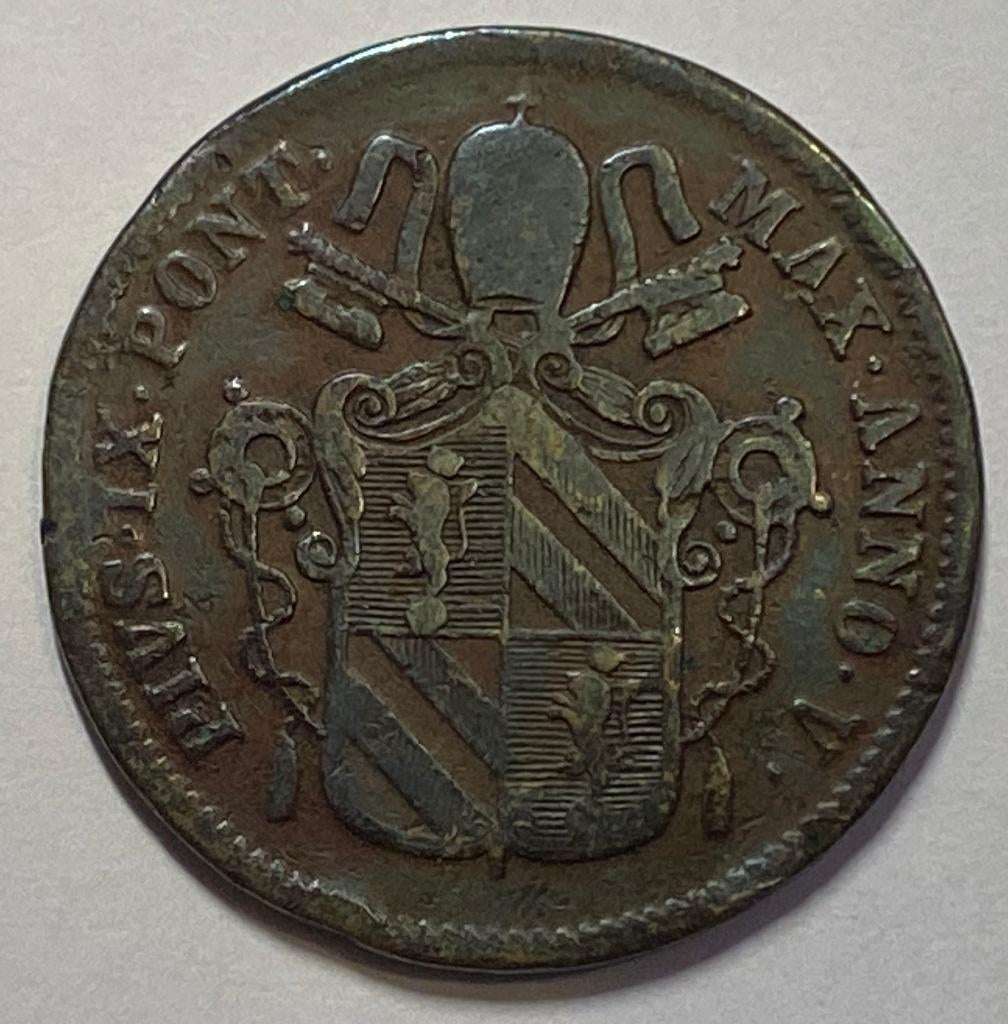 Munt Vaticaan : Pius IX (1846-1870) - Baiocco 1850, Antiek en Kunst, Ophalen of Verzenden